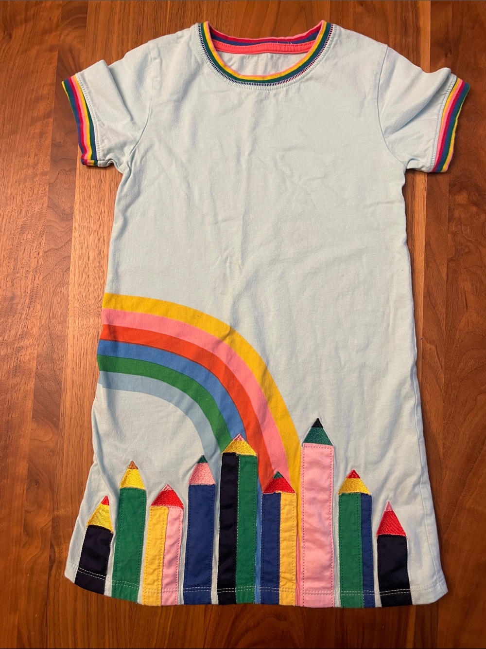 Girls' Light Blue Rainbow Pencil Appliqué Dress
